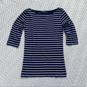 French Connection navy striped 3/4 sleeve tee